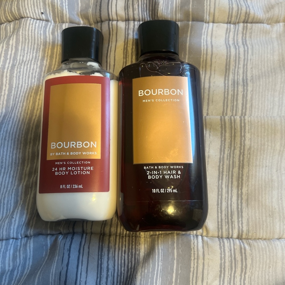 Bath & Body Works Bourbon Body Wash and Lotion Set - Black and Gold